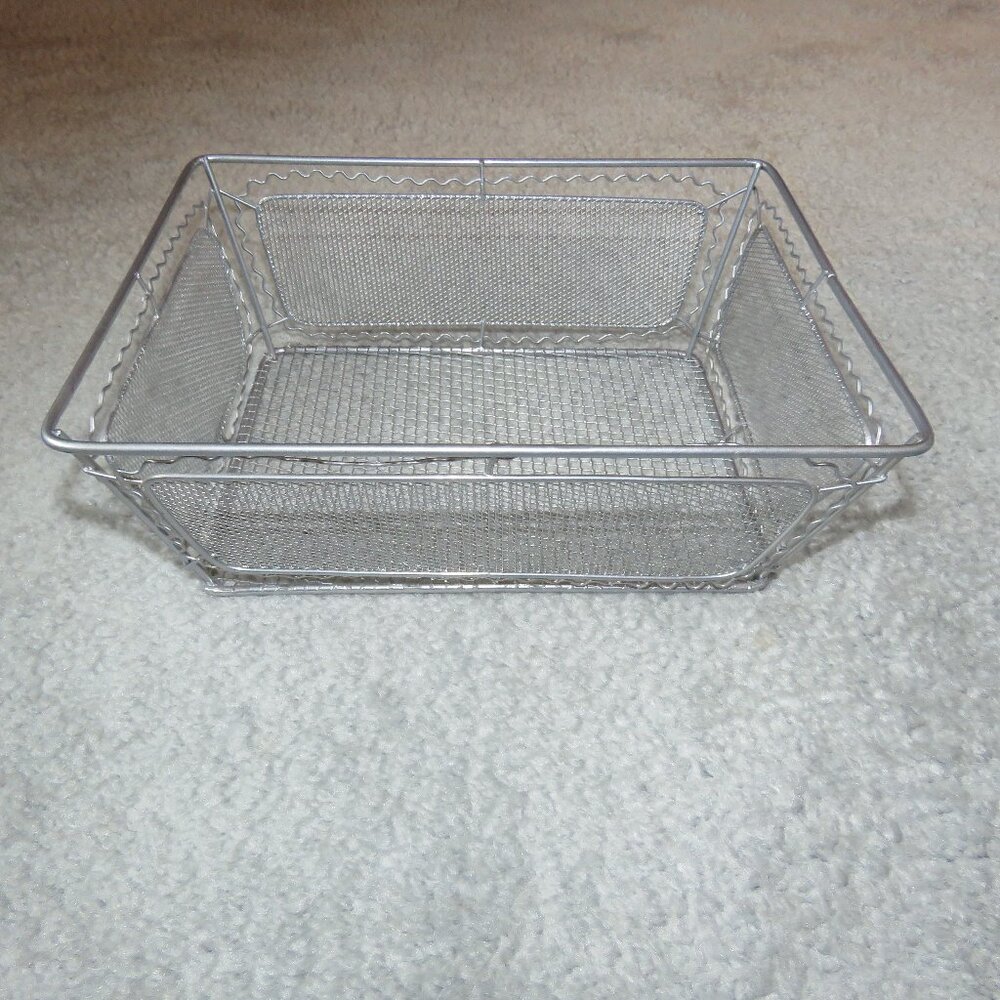 Silvertone Wire Mesh Decorative Rectangle Basket